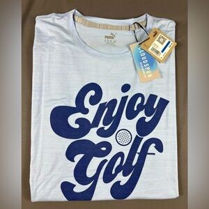Puma Golf Shirt Tee T-Shirt Cloudspun Enjoy Golf Print XL Blue Polyester Spandex